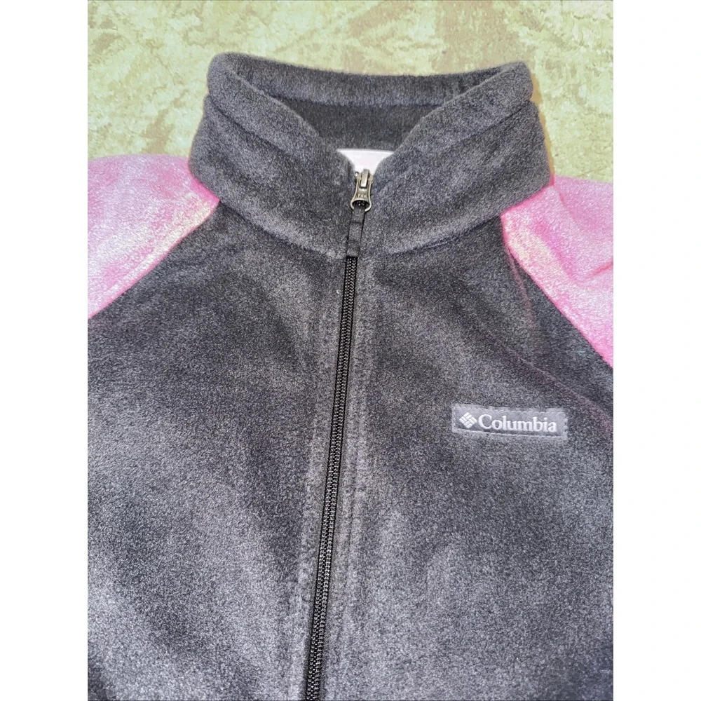 Columbia Youth Girls fleece‎ jacket full zip Black Pink Sz XL  18-20